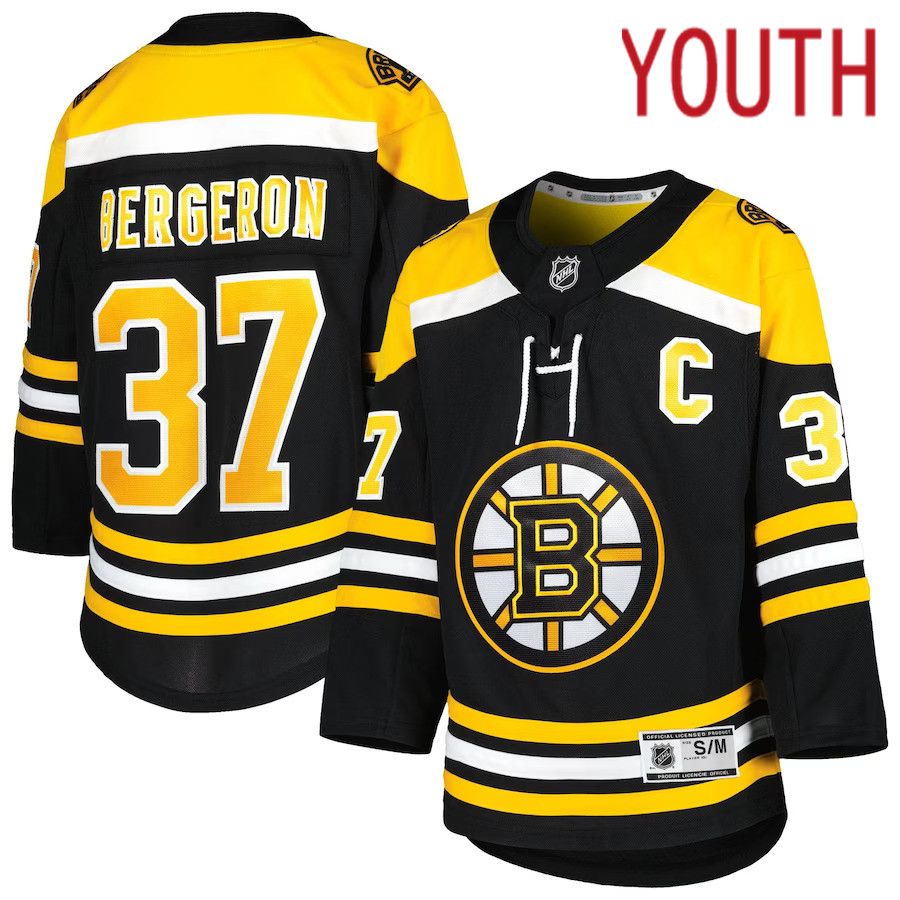 Youth Boston Bruins 37 Patrice Bergeron Black Home Premier Player NHL Jersey